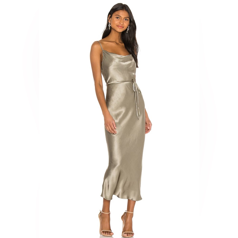 Shona Joy La Lune Bias Cowl Midi Dress in Sage